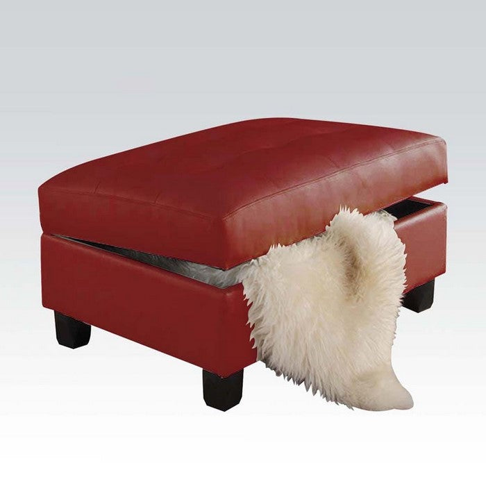 Leather Tufted Ottoman with Storage, Red