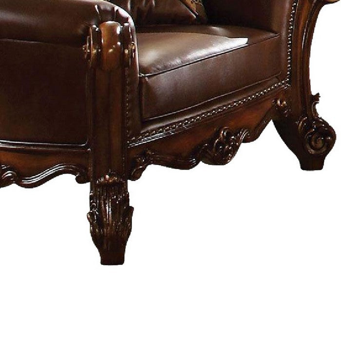 Imperial Looking Leather Tufted Chair with 1 Pillow in Cherry Brown
