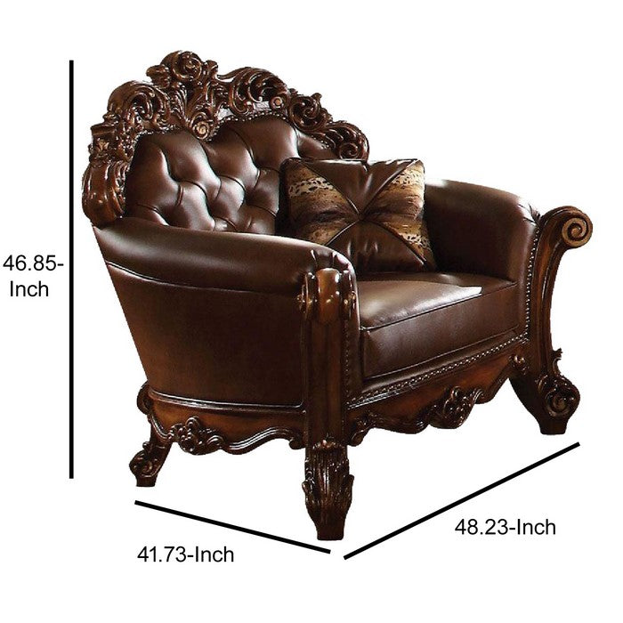 Imperial Looking Leather Tufted Chair with 1 Pillow in Cherry Brown