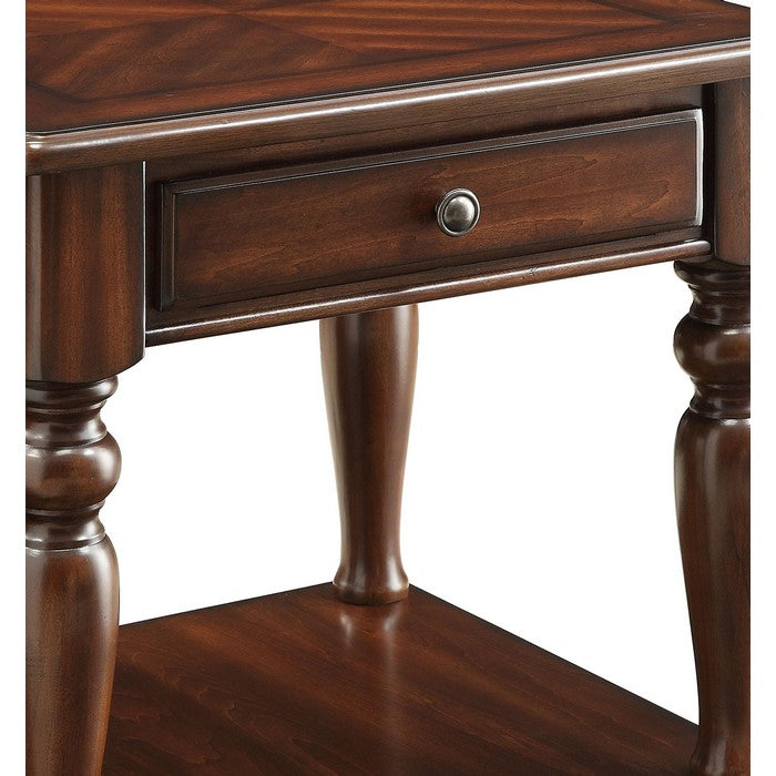 Wooden End Table with 1 Drawer and 1 Bottom Shelf, Walnut Brown