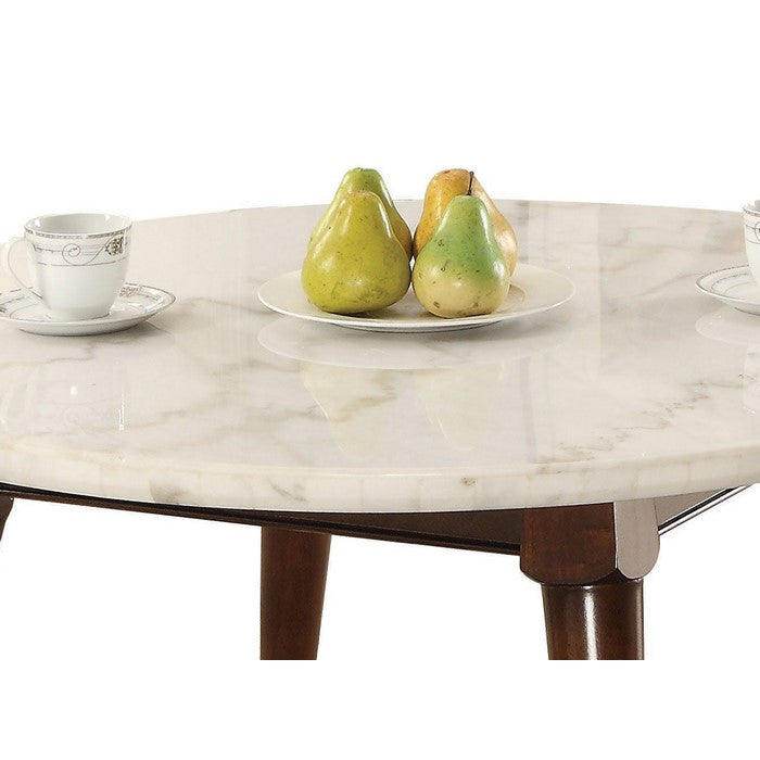 Wood Base Coffee Table with Marble Top, Walnut Brown