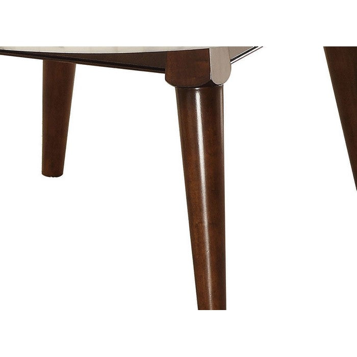 Wood Base Coffee Table with Marble Top, Walnut Brown