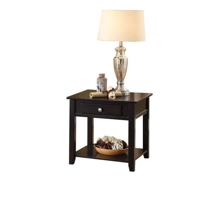 Wooden End Table with One Drawer and One Shelf, Black