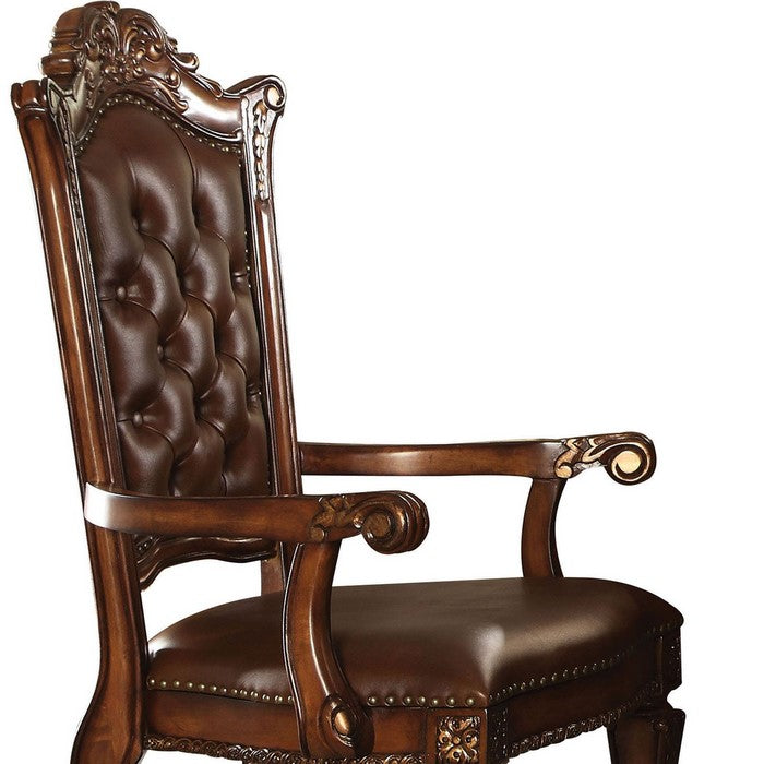 Leather Upholstered Arm Chair in Cherry Brown