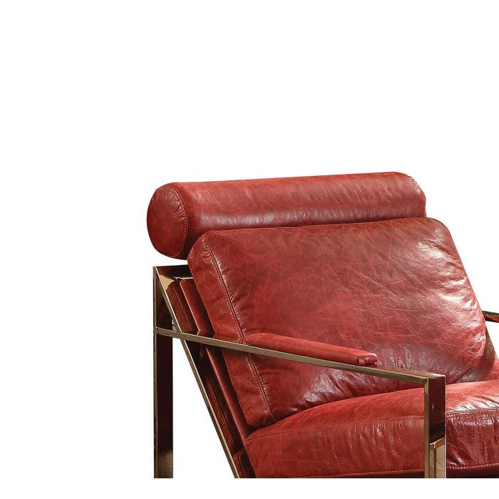 Metal Frame Leather Upholstered Accent Chair in Red