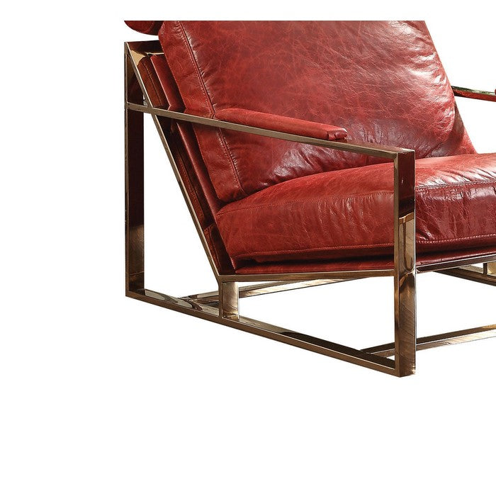 Metal Frame Leather Upholstered Accent Chair in Red