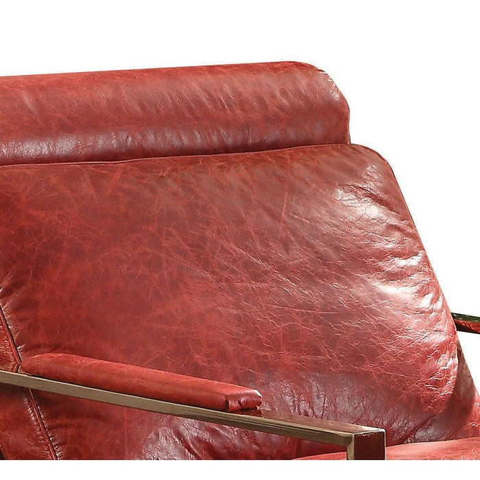 Metal Frame Leather Upholstered Accent Chair in Red