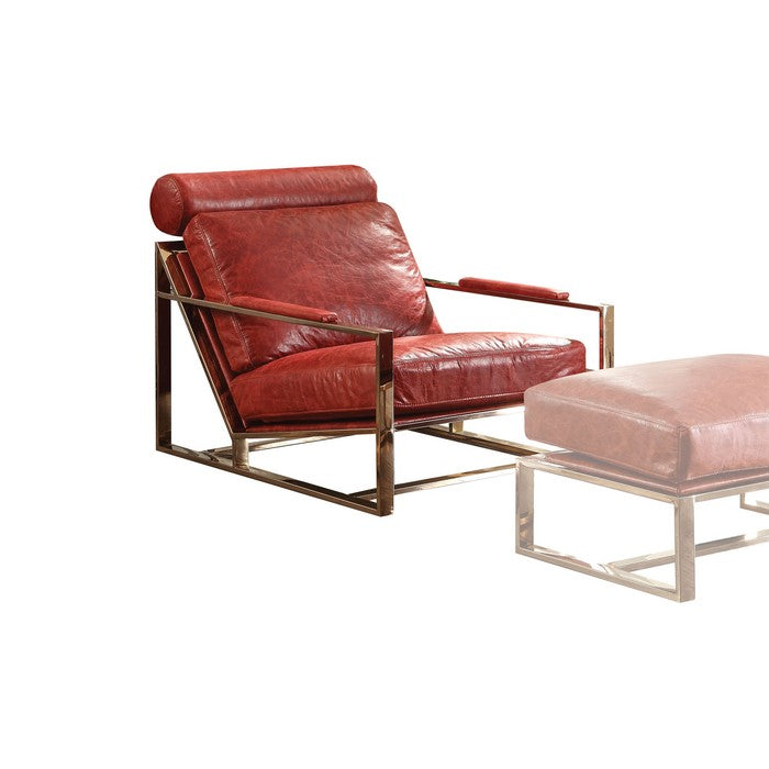 Metal Frame Leather Upholstered Accent Chair in Red