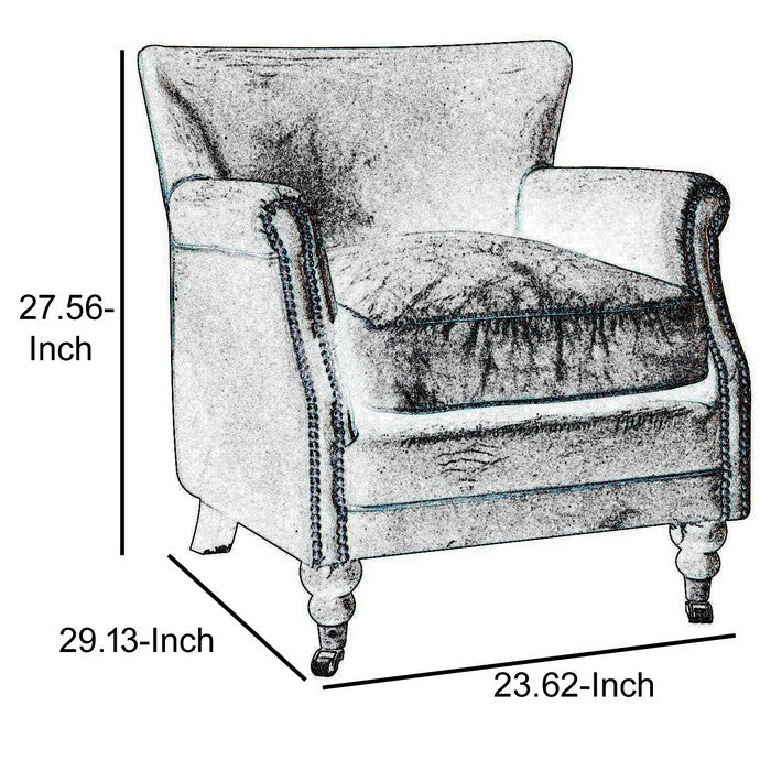 Leather Upholstered Accent Chair With Nail head Trim, Dark Brown