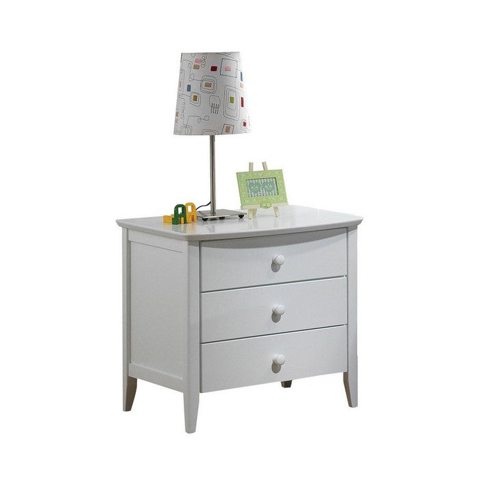 Contemporary Wooden Nightstand with 3 Drawer , White