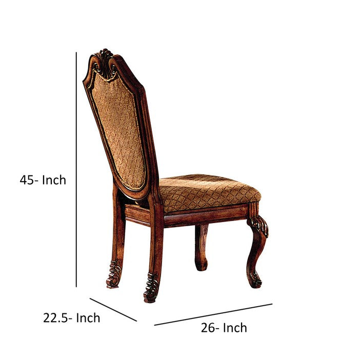 Wooden Armless Side Chairs With Fabric Upholstered Seat And Back, Set Of 2