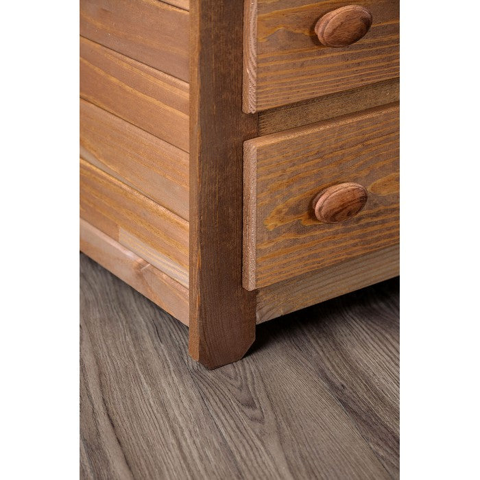 Wooden Rustic Style 5 Drawer Chest In Mahogany Finish, Brown