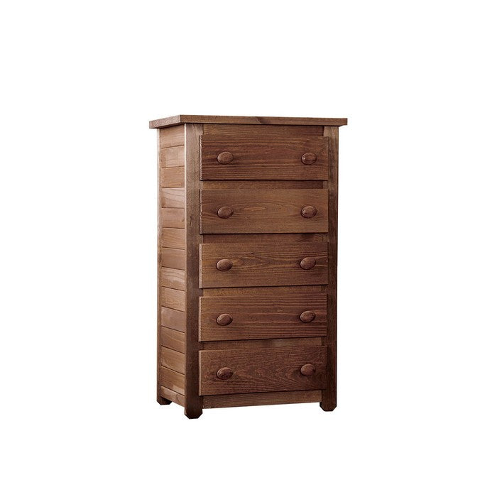 Wooden Rustic Style 5 Drawer Chest In Mahogany Finish, Brown