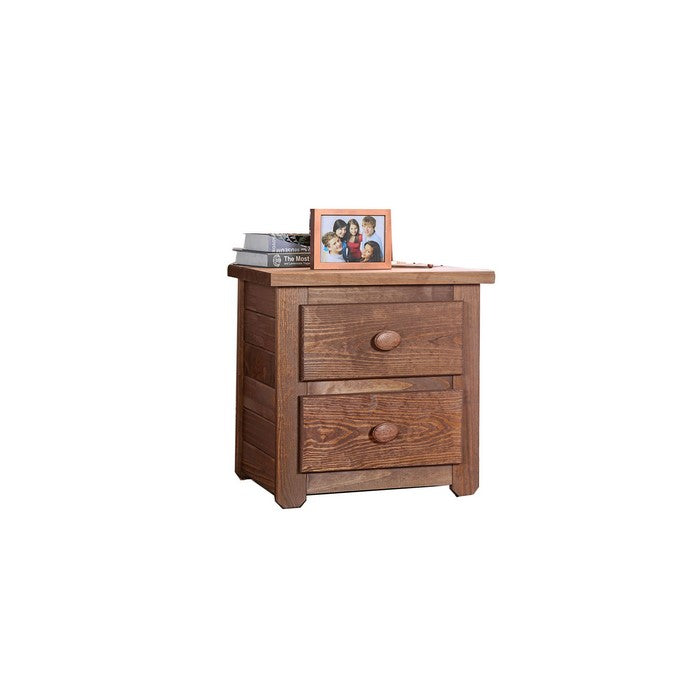 Wooden 2 Drawers Night Stand In Mahogany Finish, Brown