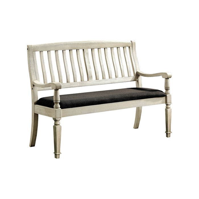 Vintage Rustic Style Wooden Loveseat Bench With Padded Seat, Off-White