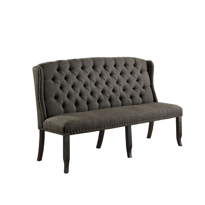 Tufted High Back 3-Seater Love Seat Bench With Nailhead Trims, Gray