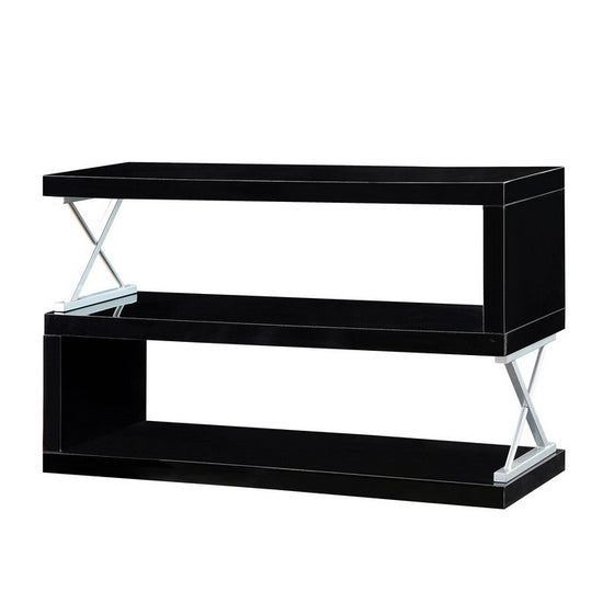 Contemporary Style S-Shaped 3 Layer Shelf, Black