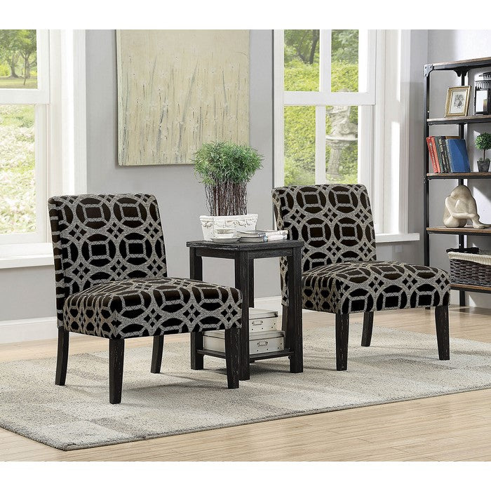 Transitional Style 3 Piece Set With One Side Table and Two Chairs, Black