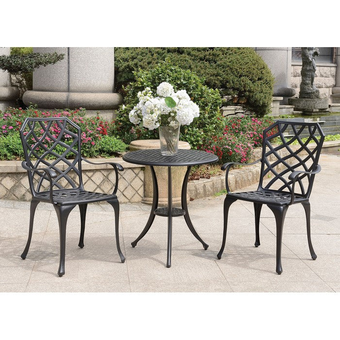 Table Set of 1 Table and 2 Chairs With Cabriole Legs, Black