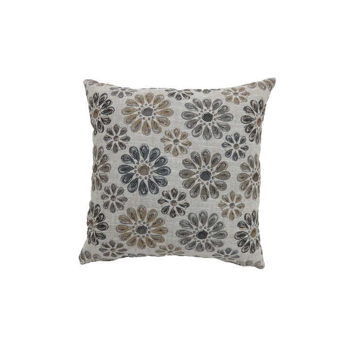 Contemporary Style Floral Designed Set of 2 Throw Pillows, Gray