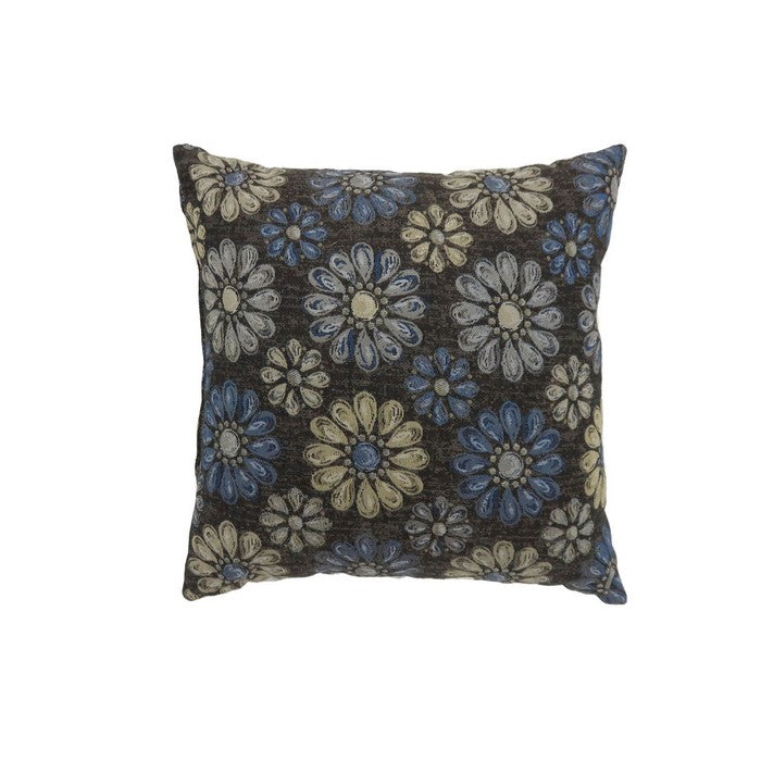 Contemporary Style Floral Designed Set of 2 Throw Pillows, Navy Blue