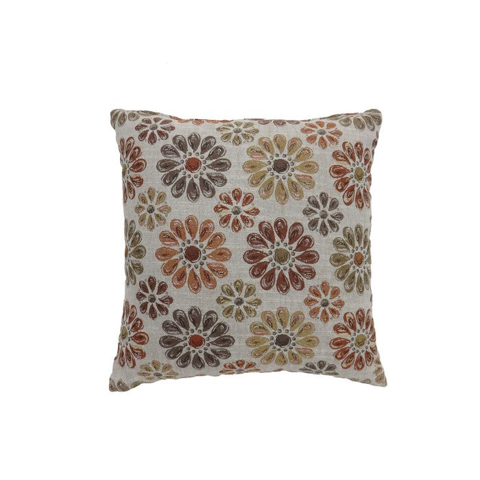 Contemporary Style Floral Designed Set of 2 Throw Pillows, Orange