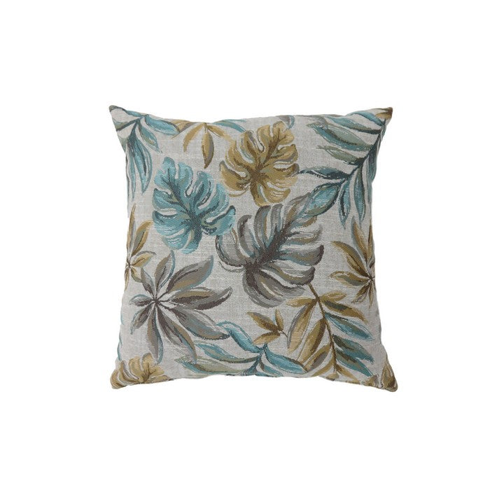 Contemporary Style Leaf Designed Set of 2 Throw Pillows, Blue