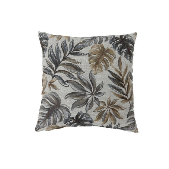 Contemporary Style Leaf Designed Set of 2 Throw Pillows, Gray