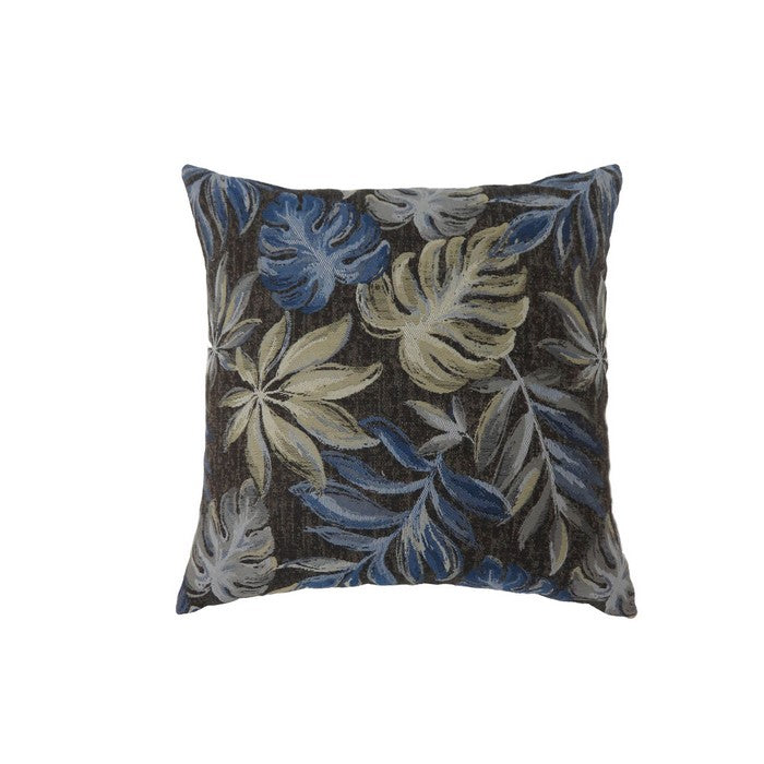Contemporary Style Leaf Designed Set of 2 Throw Pillows, Navy Blue