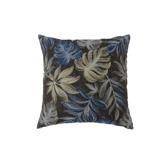 Contemporary Style Leaf Designed Set of 2 Throw Pillows, Navy Blue