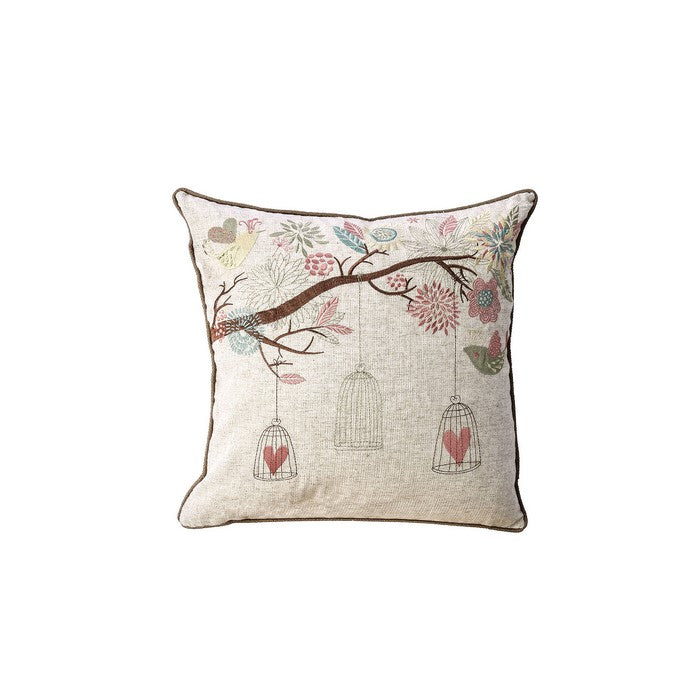 Contemporary Style Garden Depicted Set of 2 Throw Pillows, Natural