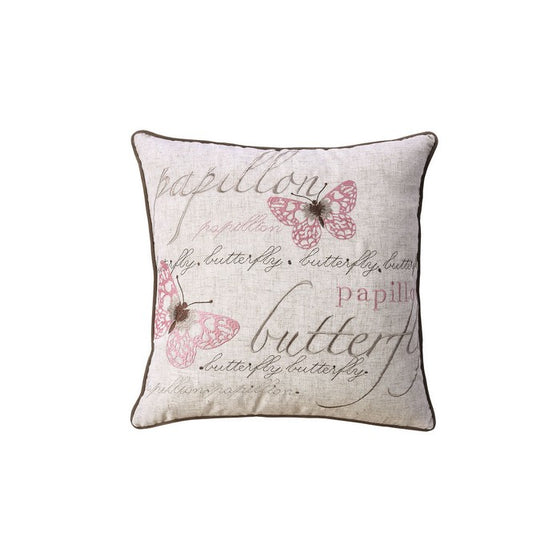 Contemporary Style Set of 2 Throw Pillows With Butterfly Motifs , natural