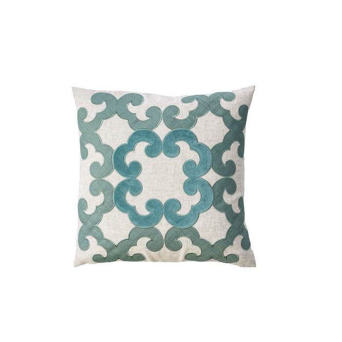 Contemporary Style Floral Designed Set of 2 Pillow Throws, Ivory and Teal Blue