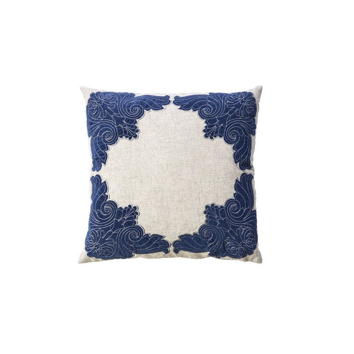 Contemporary Style Floral, Baroque Borders Set of 2 Throw Pillows, Indigo Blue