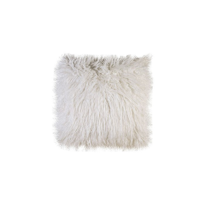 Contemporary Style Shaggy Set of 2 Throw Pillows, White