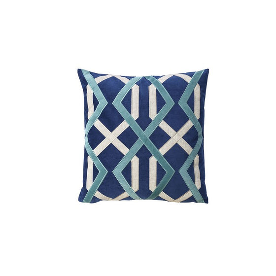 Contemporary Style Set of 2 Throw Pillows With Geometric Patterns, Blue