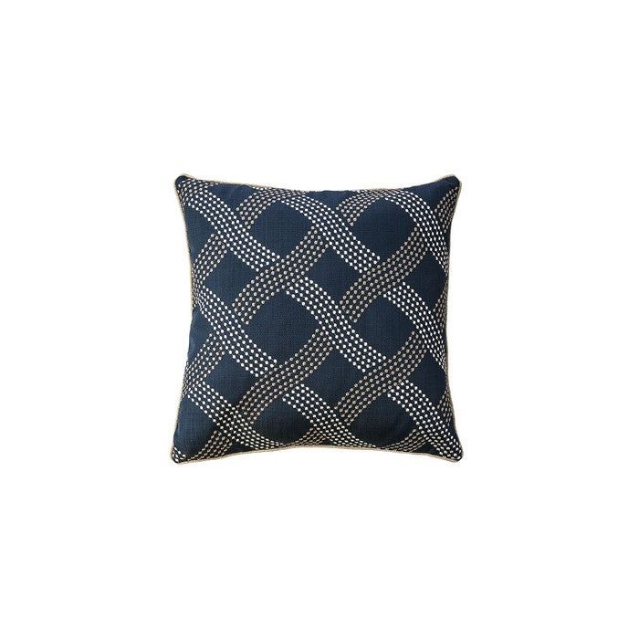 Contemporary Style Wavy Criss-cross Design Polyster Throw Pillow, Navy Blue, Set of 2
