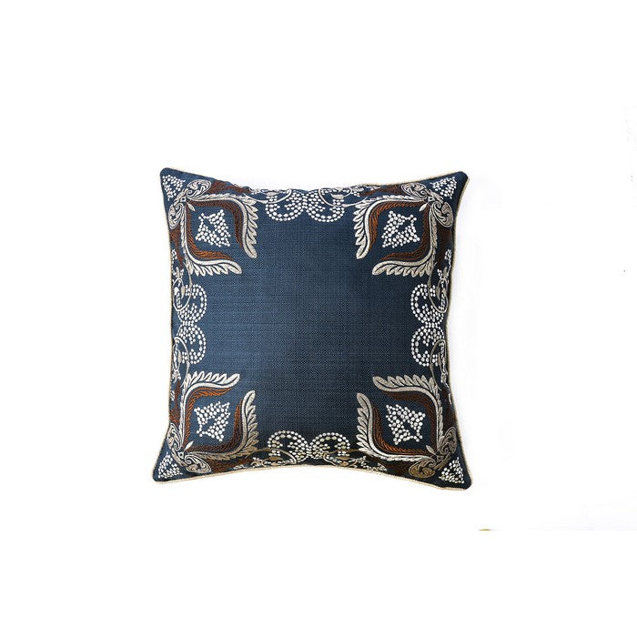 Contemporary Style Set of 2 Throw Pillows With Foliage and Feather Designs, Navy Blue