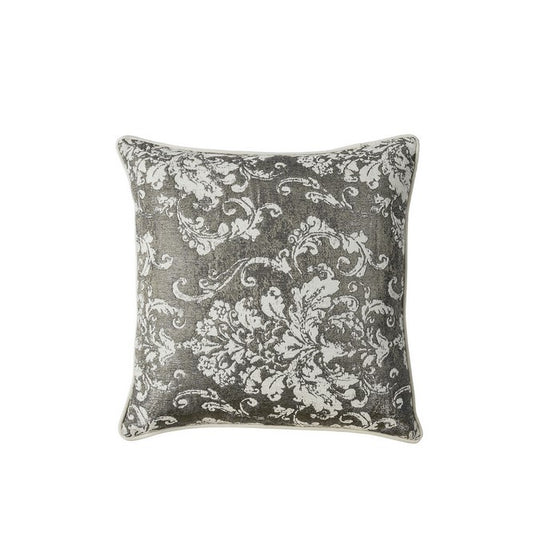 Contemporary Style Set of 2 Throw Pillows With Floral and Foliage Designs, Silver