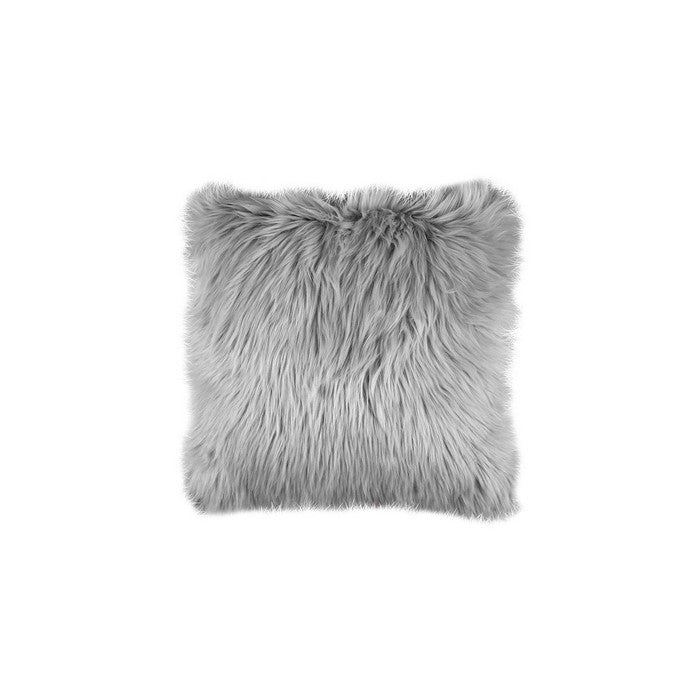 Contemporary Style Shaggy Set of 2 Throw Pillows, Silver