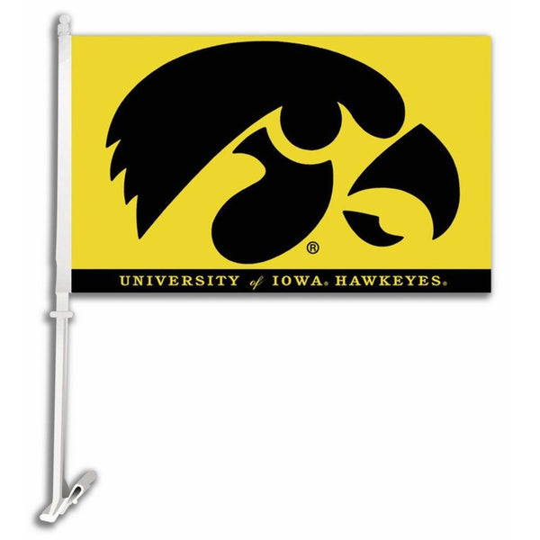 NCAA Iowa Hawkeyes Car Flag with Free Wall Brackett