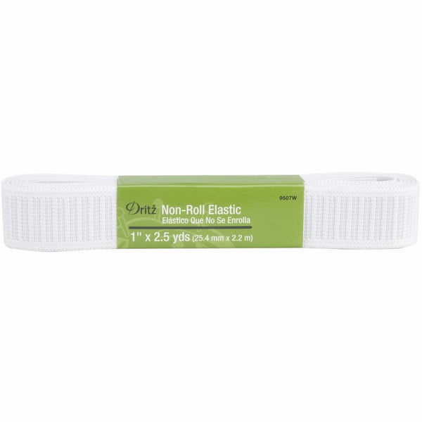 Dritz 9507W Non-Roll Woven Elastic, White, 1-Inch