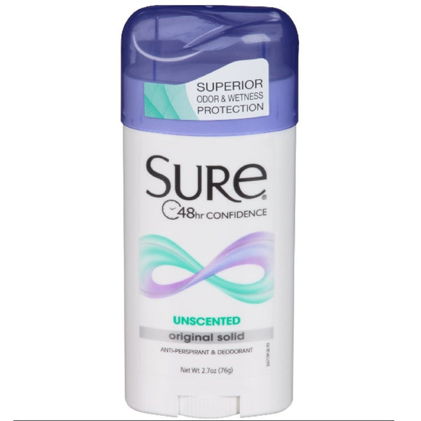 Sure Original Solid Unscented, Anti-Perspirant Deodorant 2.70 oz