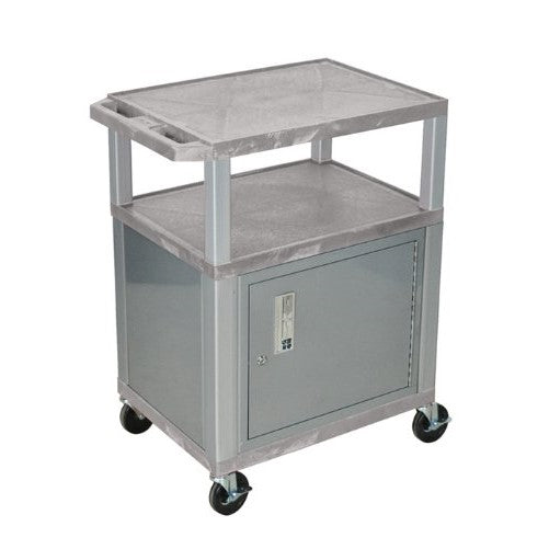 H WILSON WT34GYC4E-N 3-Shelf AV Cart with Cabinet, Tuffy, Gray