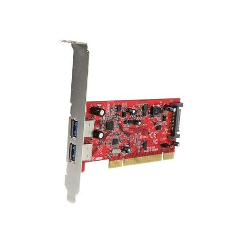 StarTech.com 2 Port PCI SuperSpeed USB 3.0 Adapter Card with SATA Power PCIUSB3S22, Red