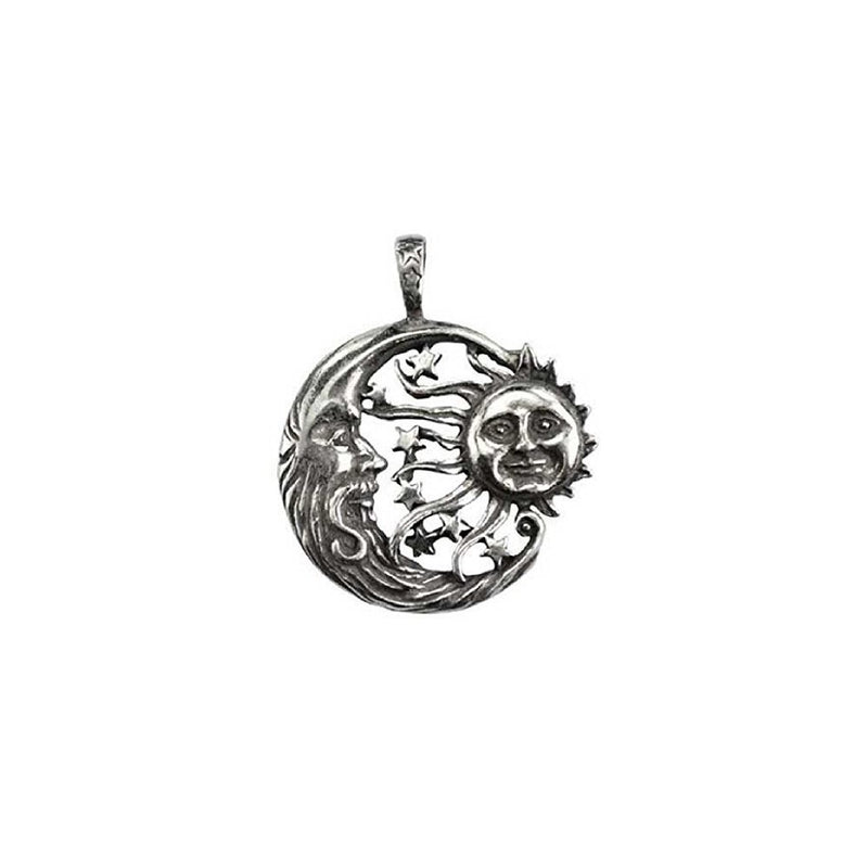 Sun Moon Windblown Celestial Pendant Necklace - Durable Pewter Design - Bonus Black Cord Included
