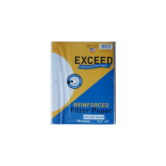 Exceed Reinforced Filler Paper - College Ruled - 100 Sheets - 10.5" x 8"