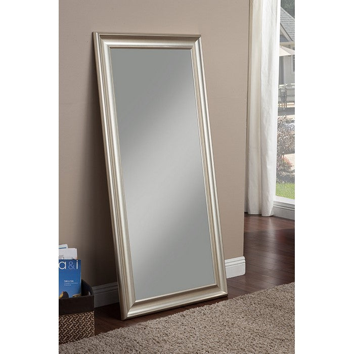 Full Length Leaner Mirror With a Rectangular Polystyrene Frame, Champagne Silver