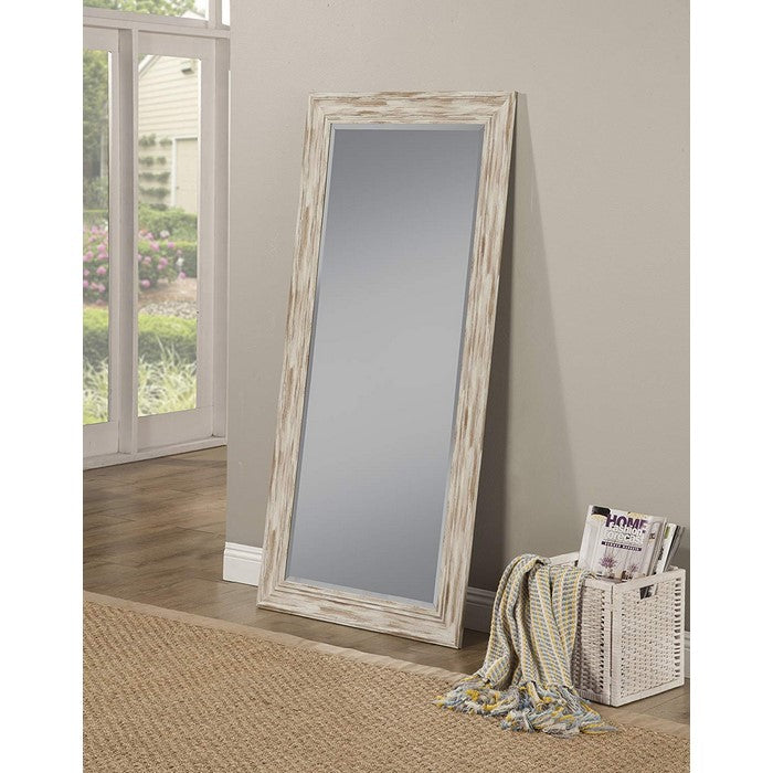 Farmhouse Style Full Length Leaner Mirror With Polystyrene Frame, Antique White