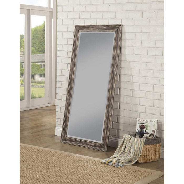 Farmhouse Style Full Length Leaner Mirror With Polystyrene Frame, Antique Black